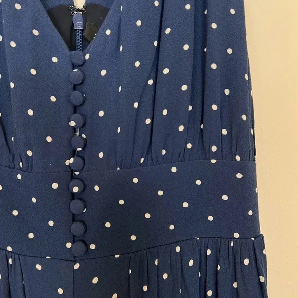 NWT Madewell V-Back Wide-Leg Jumpsuit Polka Dot Empire Waist Buttons Blue Size 2 - Picture 3 of 5